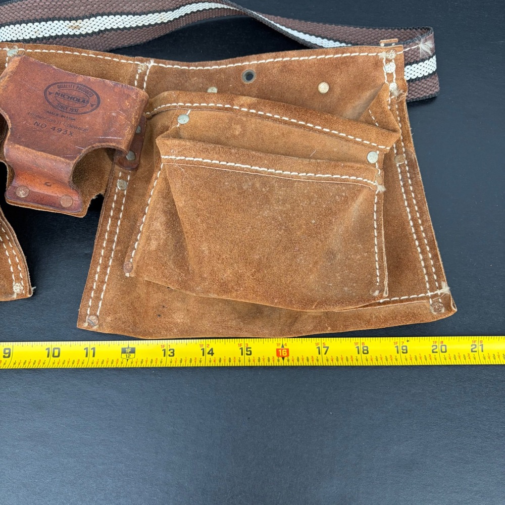 Nicholas Tool Belt Heavy Split Cowhide Leather Pockets Workwear Carpenter Apron - Picture 10 of 10